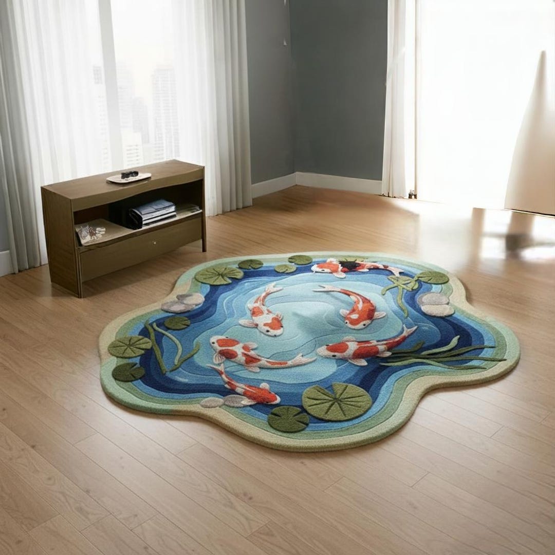 Enchanting 3D Koi Fish Pond Area Rug. Fish Carpet.water Effect Galich ...