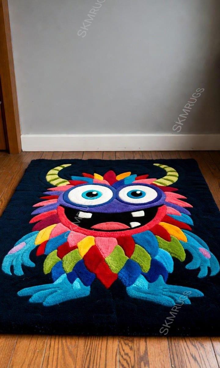Colorful Monster Kids Rug | Cartoon Character Carpet | Fun 3D Plush ...