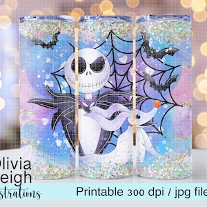 Jack och Sally, Julmardröm, Halloween söt sublimeringsdesign muggomslag DIGITAL NEDLADDNING 20oz smal tumblerdesign bild 1