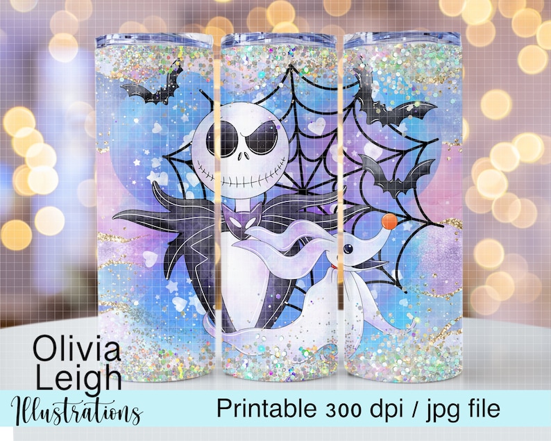 Jack och Sally, Julmardröm, Halloween söt sublimeringsdesign muggomslag DIGITAL NEDLADDNING 20oz smal tumblerdesign bild 1