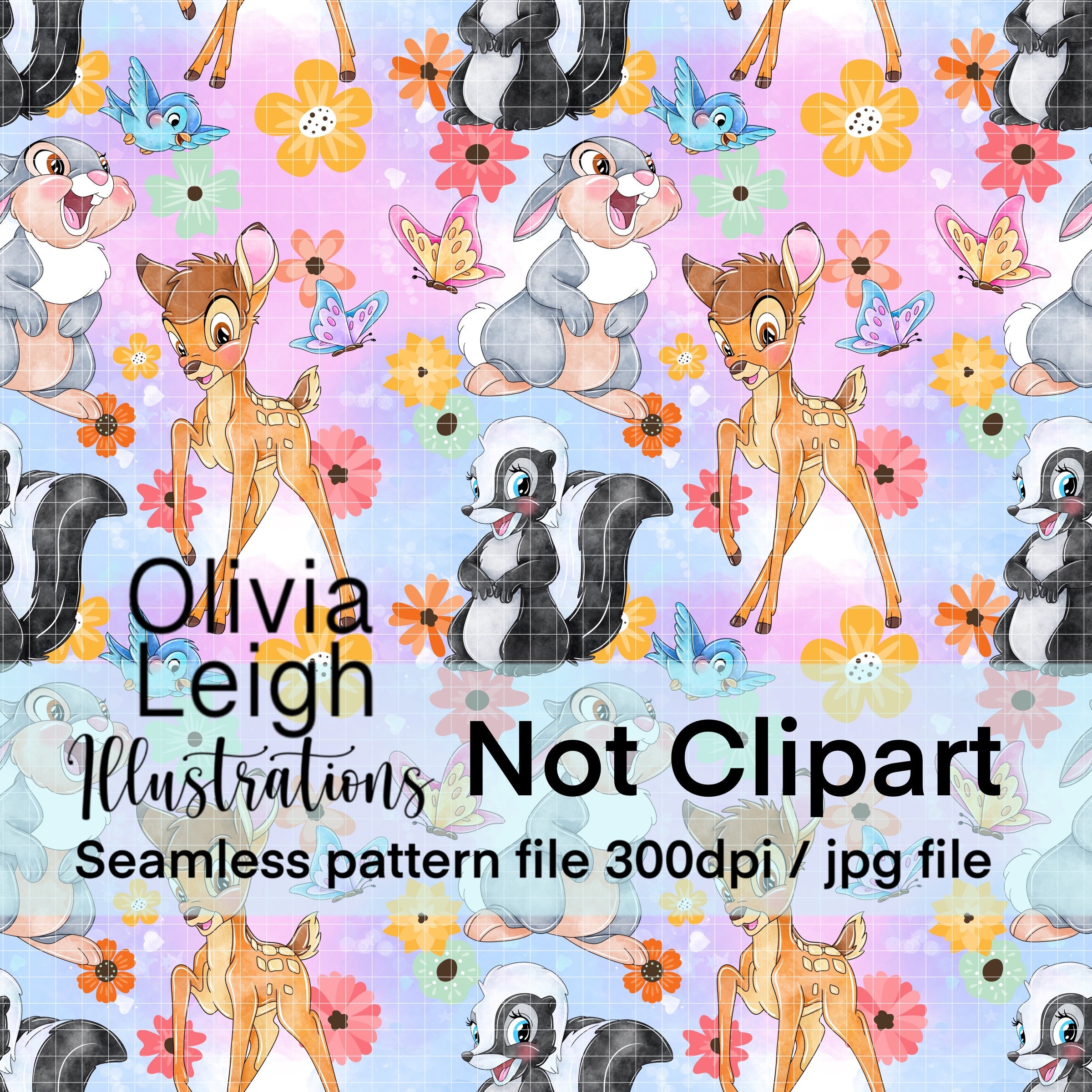 Disney Bambi Rabbit Pattern Bambi Cute Seamless Repeat Pattern. Digital Paper. DIGITAL DOWNLOAD ...