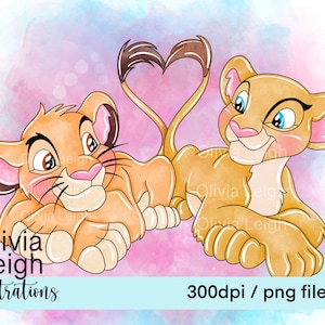 Le Roi Lion Simba et Nala mignon Saint-Valentin Clipart fichiers PNG imprimables TÉLÉCHARGEMENT