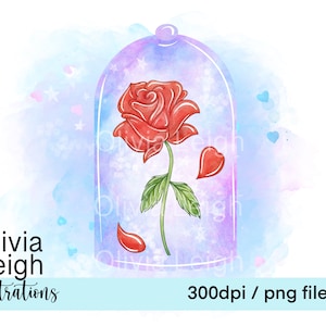 Prinzessin Die Schöne und das Biest verzaubert Rose niedlich Clipart PNG Dateien DIGITAL DOWNLOAD Printable