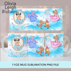 Princess Cinderella, Sublimation mug Wrap PNG File For 11oz Mug DIGITAL DOWNLOAD Tumbler Cup Design.