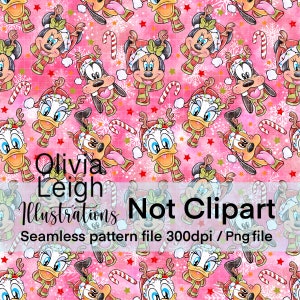 Cute Mickey, Minnie And Friends Christmas Seamless Repeat Pattern. Digital Paper. DIGITAL DOWNLOAD