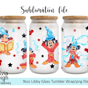 Lindo archivo PNG de hechicero de Mickey Mouse DESCARGA DIGITAL Diseño de vaso de vidrio de 16 oz
