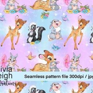 Ensemble de fichiers Bambi et Panpan mignons Clipart PNG TÉLÉCHARGEMENT NUMÉRIQUE imprimable. Modèle sans couture pour enfants inclus image 3
