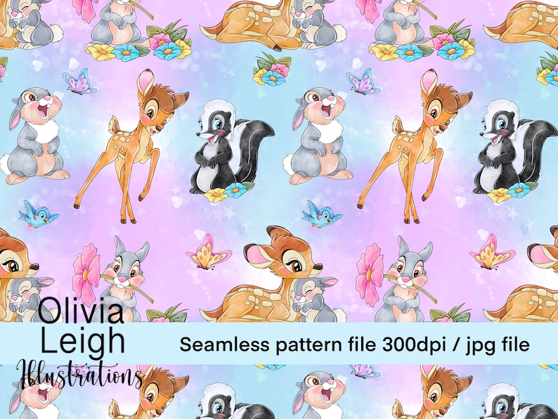 Ensemble de fichiers Bambi et Panpan mignons Clipart PNG TÉLÉCHARGEMENT NUMÉRIQUE imprimable. Modèle sans couture pour enfants inclus image 3