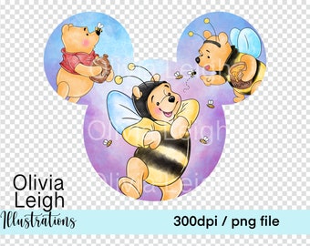 Cute Winnie the Pooh Honey Bees Clipart PNG Files DIGITAL - Etsy