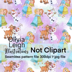 Princess Elsa And Anna Frozen Olaf Cute Seamless Pattern. Digital Paper. DIGITAL DOWNLOAD  Printable