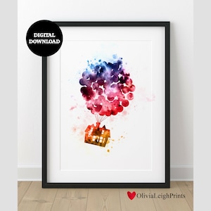 Up House Balloons Watercolour Print-Wall Art-Gift-Nursery DIGITAL DOWNLOAD Printable
