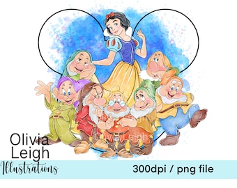 Princess Snow White Cute Clipart Sublimation PNG Files DIGITAL DOWNLOAD Printable