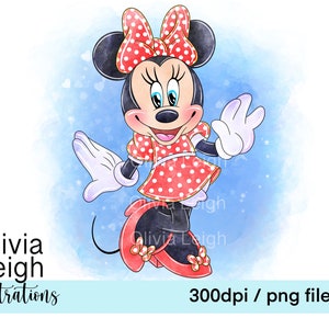 Archivos PNG de acuarela de Minnie Mouse, descarga digital, imprimibles por sublimación para niños
