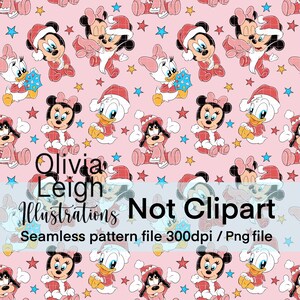 Cute Mickey Mouse And Friends Christmas Seamless Repeat Pattern. Digital Paper. DIGITAL DOWNLOAD