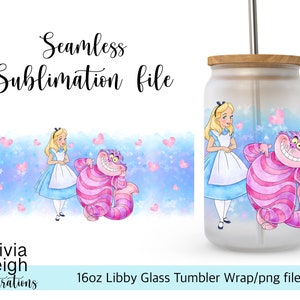 Alice In Wonderland Sublimation Wrap PNG File DIGITAL DOWNLOAD 16oz Glass Tumbler Design
