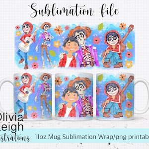 Coco Sublimation mug Wrap PNG File For 11oz Mug DIGITAL DOWNLOAD Tumbler Cup Design.