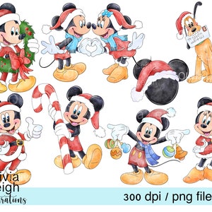 Conjunto de lindos archivos PNG de Mickey y Minnie Mouse para Navidad, descarga digital, imprimibles
