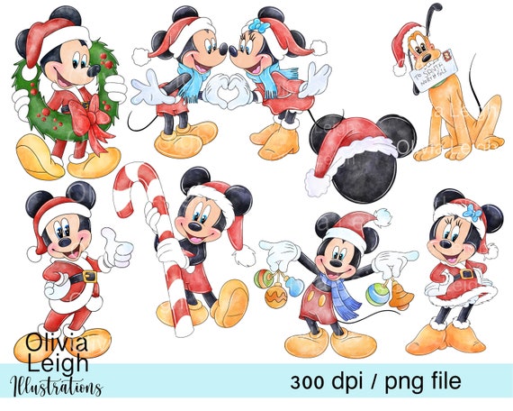 Set of Mickey and Minnie Mouse Christmas Cute Clipart PNG - Etsy Sweden