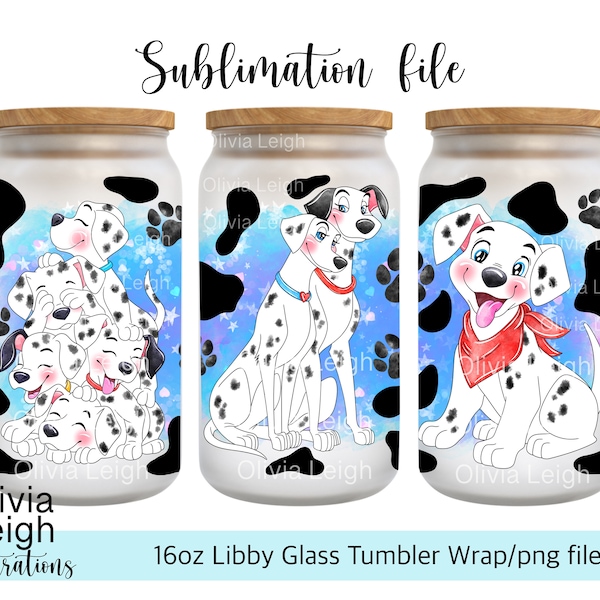 101 Dalmatians Cup Wrap Png File DIGITAL DOWNLOAD 16oz Glass Tumbler Design For UVDTF printing.