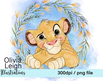Lion King Simba Cute Clipart Floral Wreath PNG Files DIGITAL DOWNLOAD Commercial Use Printable