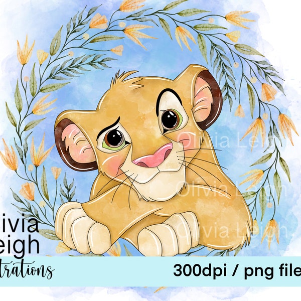 Lion King Simba Cute Clipart Floral Wreath Archivos PNG DESCARGA DIGITAL Uso comercial imprimible