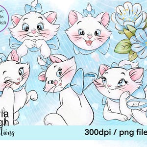 おしゃれキャット かわいいクリップアートセット PNGファイル 手描き デジタルダウンロード