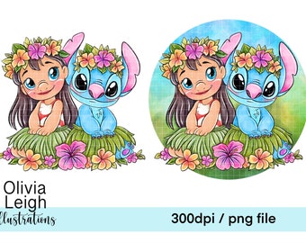 Cute Lilo And Stitch Clipart Sublimation PNG Files DIGITAL DOWNLOAD Printable