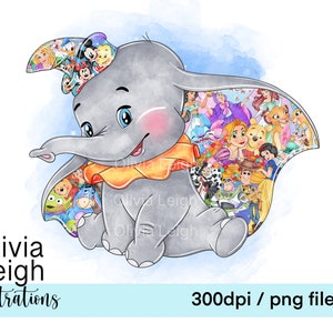 Dumbo Carino Collage Stampa Clipart File PNG DOWNLOAD DIGITALE Collage per bambini Stampabile a sublimazione