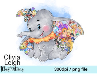 Dumbo Cute Collage Print Clipart PNG Files DIGITAL DOWNLOAD Childrens&#39;s Collage Sublimation  Printable