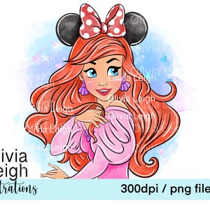 Cute Princess Ariel Clipart Sublimation PNG Files DIGITAL DOWNLOAD Printable