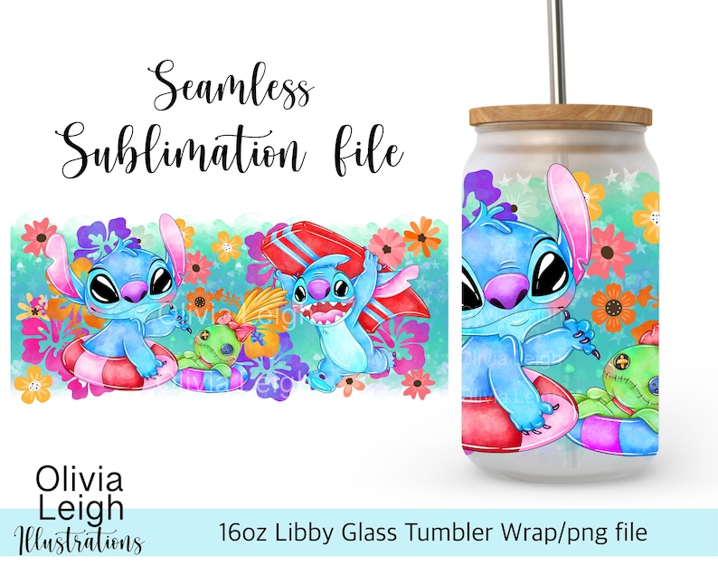 Lindo archivo PNG de envoltura de puntada DESCARGA DIGITAL Diseño de vaso de vidrio de 16 oz imagen 1