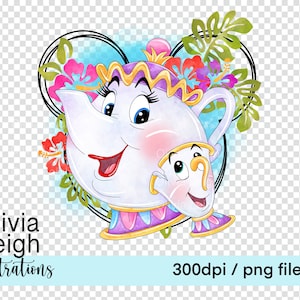 Beauty and the Beast Mrs Pots and Chip Cute Clipart Sublimation PNG ...