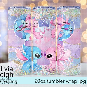 Stitch And Angel Valentines Sublimation Design Cup Wrap DIGITAL DOWNLOAD 20oz Skinny Tumbler Design image 1