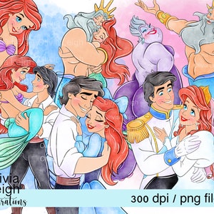 La princesse Ariel sirène plage Clipart mignon ensemble fichiers PNG TÉLÉCHARGEMENT NUMÉRIQUE Aquarelle pour enfants imprimable