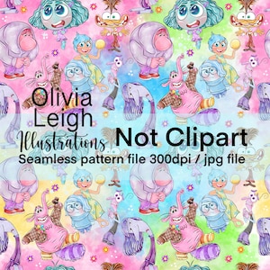 Carino colorato Inside Out Emotions Seamless Repeat Pattern. Carta digitale. Disegnato a mano DIGITAL DOWNLOAD Stampabile.