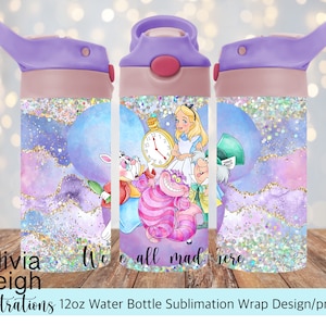 Jolie Alice au pays des merveilles fichier PNG TÉLÉCHARGEMENT NUMÉRIQUE 12 oz bouteille d'eau design gobelet