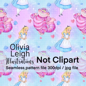 Alice In Wonderland Cute Seamless Pattern. Digital Paper. DIGITAL DOWNLOAD  Printable