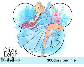 Princess Elsa Frozen Ballerina Fairy Cute Clipart PNG Files DIGITAL DOWNLOAD Sublimation Print Printable