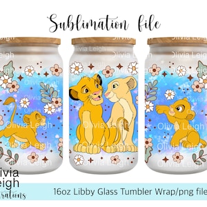 Schattig The Lion King PNG-bestand DIGITALE DOWNLOAD 16oz glazen bekerontwerp