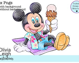Mickey Summertime Beach PNG Files Hand Drawn DIGITAL DOWNLOAD Printable Uvdtf