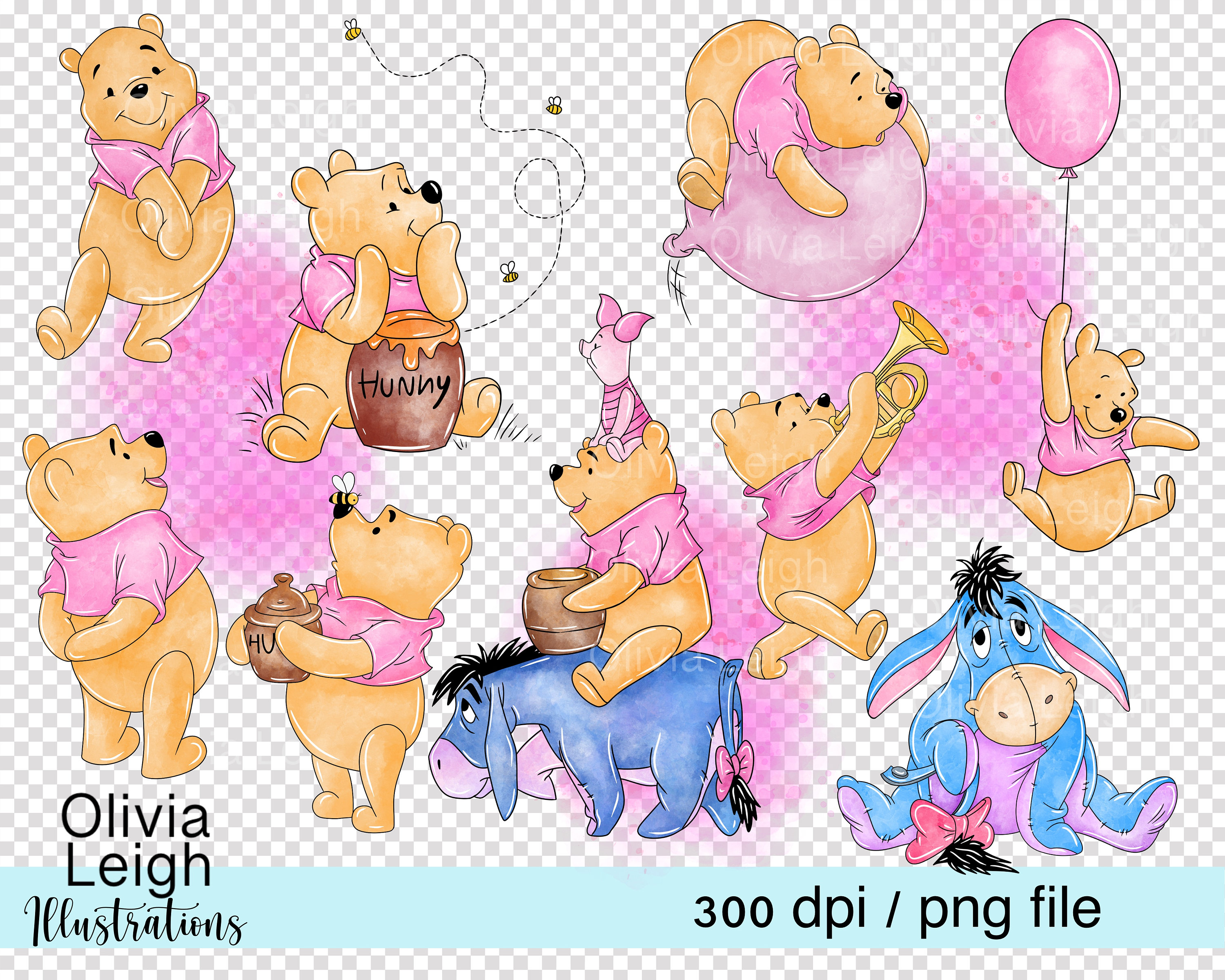 Winnie the Pooh and Eeyore Cute Clipart PNG Files DIGITAL DOWNLOAD ...