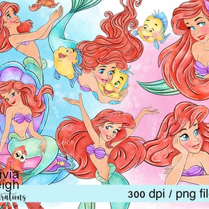 Set von Prinzessin Ariel Cute Clipart PNG-Dateien DIGITAL DOWNLOAD Kids Printable
