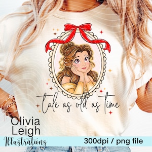 Princesa Bella, La Bella y la Bestia, PNG Marco Lazo Estilo Coqueta Diseño de Camiseta Archivo DESCARGA DIGITAL