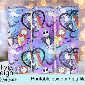 Jack And Sally, Christmas Nightmare, Halloween Cute Sublimation Design Cup Wrap DIGITAL DOWNLOAD 20oz Skinny Tumbler Design image 1