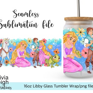Princess Rapunzel Tangled Wrap PNG File DIGITAL DOWNLOAD 16oz Glass Tumbler Design