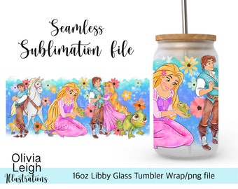 Prinses Rapunzel Tangled Wrap PNG-bestand digitale DOWNLOAD 16oz glazen Tumbler Design