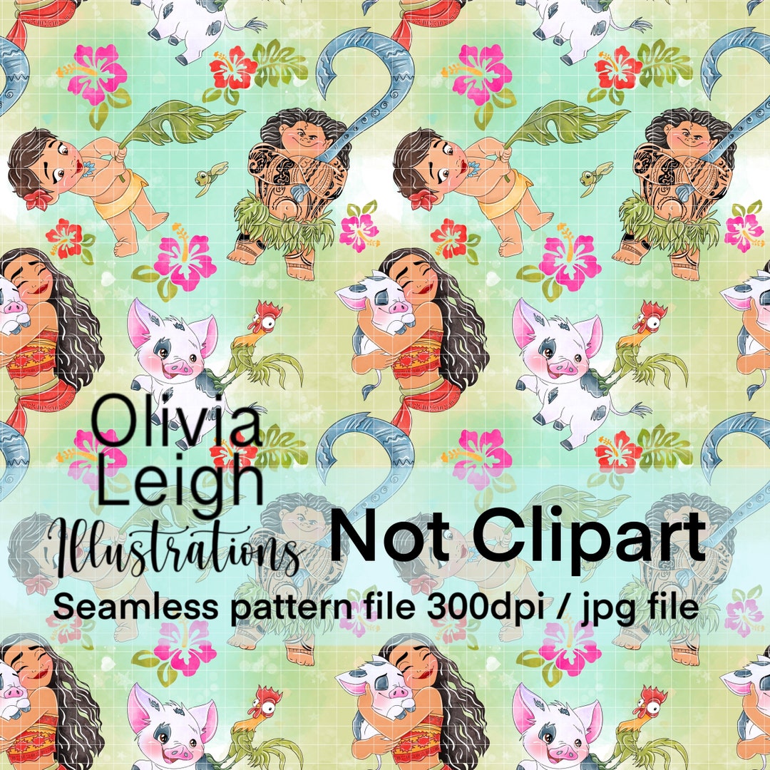 Cute Princess Moana Seamless Pattern. Digital Paper. DIGITAL DOWNLOAD ...