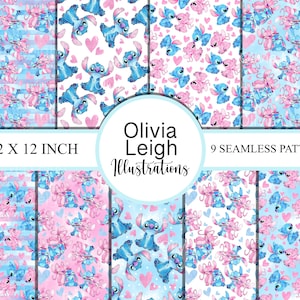 Lilo & Stitch Seamless , Digital Paper Pack, Scrapbook Paper Wrapping  Paper, Giggleboxdesignshop, Backgrounds, Digital Patterns, 12x12 Paper 