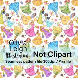 Cute Toddler Princess Repeat Seamless Pattern. Digital Paper. DIGITAL DOWNLOAD Printable