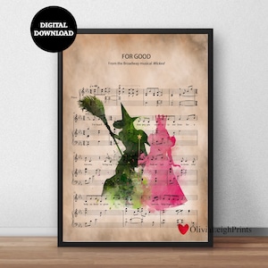 Wicked The Musical Music Sheet Print-Wall Art-Gift Printable DIGITAL DOWNLOAD